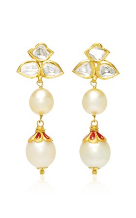 22K Gold, Diamond and Pearl Earrings by Sanjay Kasliwal | Moda Operandi