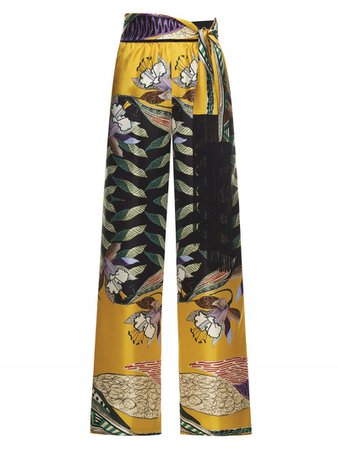 pantaloni palazzo gialli con stampa tropical - Beatrice .b