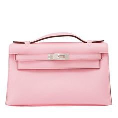 Hermes Rose Sakura Kelly Pochette Cut Clutch Bag