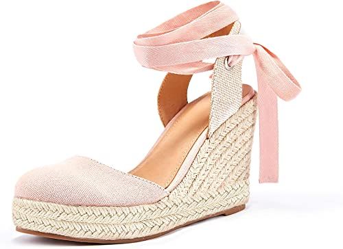 Amazon.com | Nailyhome Womens Espadrille Wedge Sandals Lace Up Platform Closed Toe Ankle Wrap Slingback Sandals | Platforms & Wedges