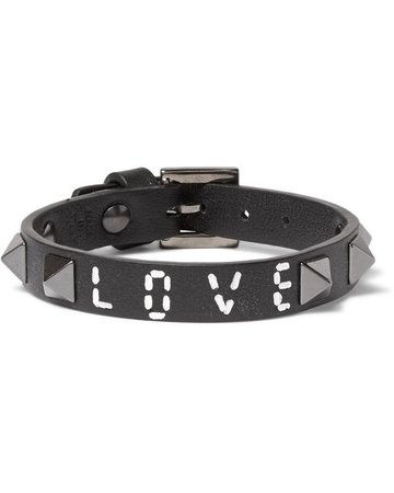 Lyst - Valentino Garavani Vitello Embellished Leather Bracelet in Black for Men