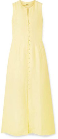 Gia Linen-blend Midi Dress - Pastel yellow