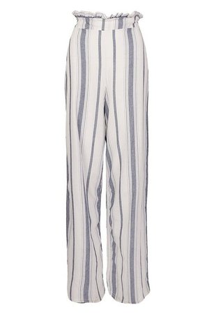 Linen Stripe Wide Leg Trousers | Boohoo ivory