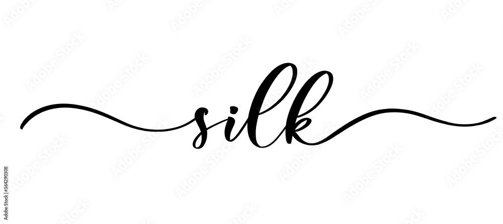 Silk - vector calligraphic inscription with smooth lines for shop fabric and knitting, logo, textile. Stock Vector | Adobe Stock