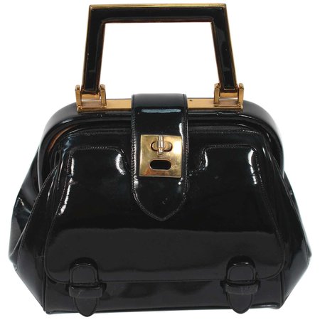 JUDITH LEIBER Vintage Rare 1960's Black and Gold Patent Leather Petite Purse For Sale at 1stDibs | judith leiber vintage purse, judith leiber vintage purses, black patent leather purse