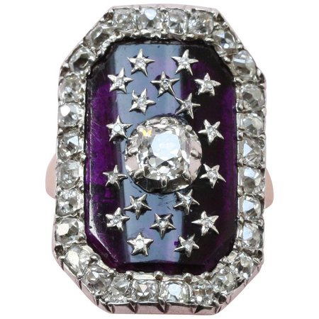 18th Century Bague au Firmament with Diamonds and Purple Glass For Sale at 1stdibs
