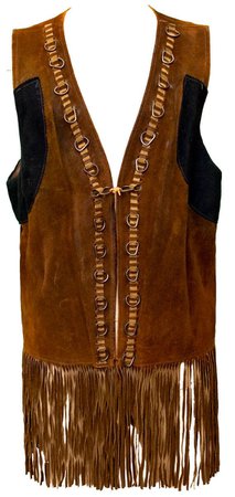 1960s XL Vest Fringed Brown Leather Mens Hippie by TopangaHiddenT