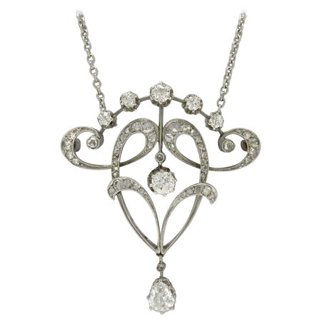 Original Antique Edwardian Diamond Necklace Pendant Lavalier Platinum circa 1900 For Sale at 1stDibs | edwardian lavalier pendant
