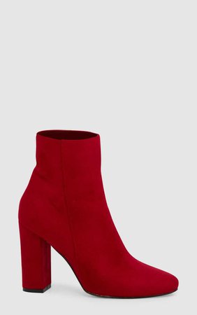 Red Faux Suede Ankle Boots | PrettyLittleThing