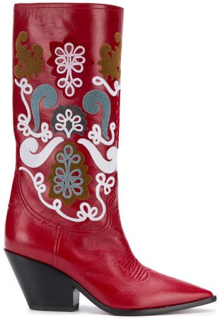 patch embellished cowboy boots