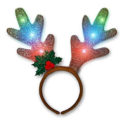 FlashingBlinkyLights Gold Sequin Reindeer Antlers Light Up Headband with Multicolor LED Lights: Toys & Games
