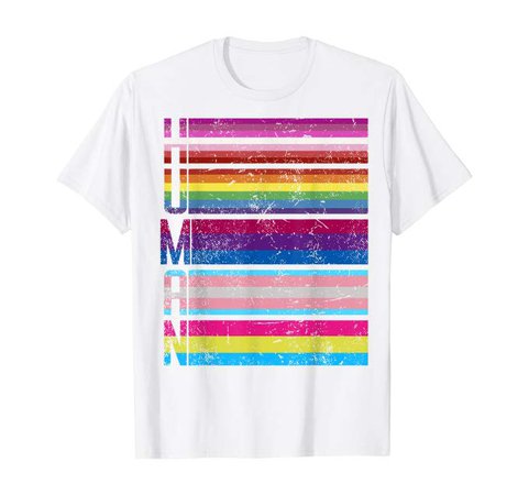 Human Gay Lesbian Bisexual Transgender Pansexual LGBT Flag T-Shirt: Clothing