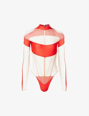 MUGLER - Turtleneck mesh-panel stretch-woven bodysuit | Selfridges.com