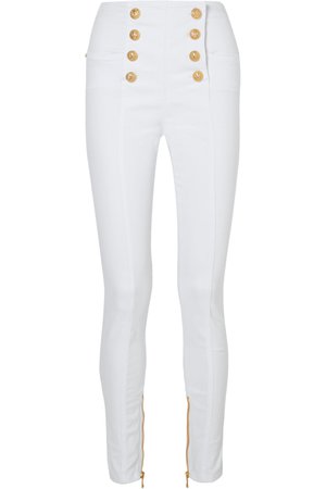 Balmain | Button-embellished high-rise skinny jeans | NET-A-PORTER.COM