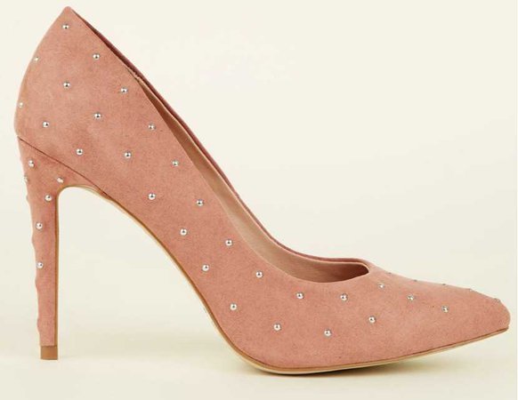new look pink suedette court shoes