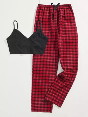 Crop Cami Top & Plaid Pants PJ Set | SHEIN USA