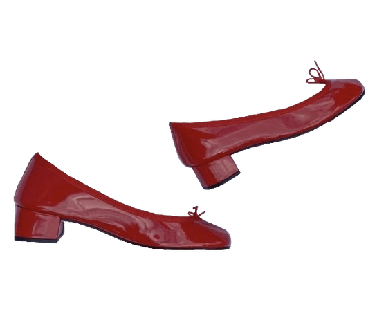 red shoes flats shiny bow tie ballet chunky heel coquette