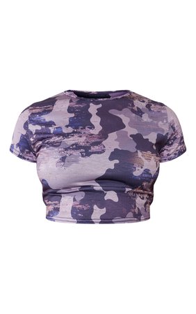 Grey Camouflage Print Babydoll Crop T Shirt | PrettyLittleThing USA