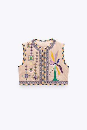 EMBROIDERED CROPPED VEST - Pale pink | ZARA United States