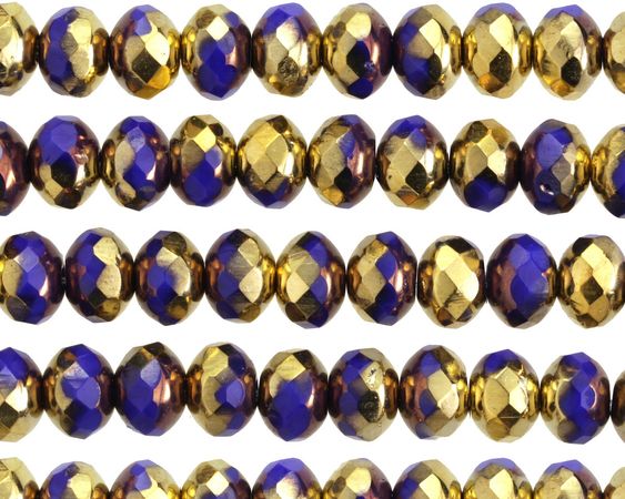 Czech Glass Bronzed Indigo w/ Gold Fire Polished Rondelle 5x7mm - Lima Beads