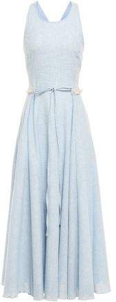 Fringe-trimmed Gingham Cotton And Linen-blend Midi Dress