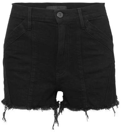 Jason Wu Paneled Frayed Denim Shorts - Black
