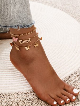 Butterfly & Letter Charm Foot Chain | SHEIN USA