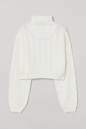 Cable-knit Turtleneck Sweater - White