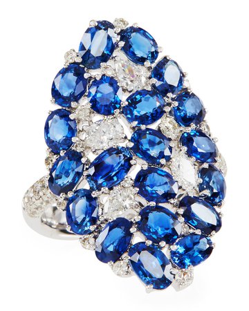 SUTRA Mosaic Blue Sapphire & Diamond Shield Ring