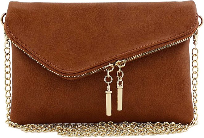 Envelope Wristlet Clutch Crossbody Bag with Chain Strap (Dark Tan): Handbags: Amazon.com
