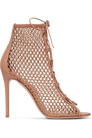 Neutral 105 lace-up fishnet ankle boots | Gianvito Rossi | NET-A-PORTER