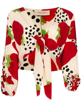 Adriana Degreas Strawberry-print tie-front Blouse - Farfetch