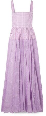 Gingham Poplin And Silk-chiffon Maxi Dress - Purple