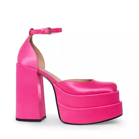 CHARLIZE Pink Satin Stacked Platform Block Heel | Women's Heels – Steve Madden