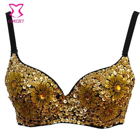 Floral Beading and Sequin Studded Bra Top