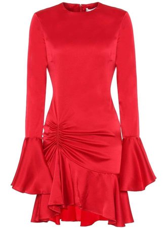 ruched red dress long sleeve