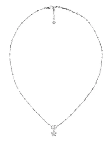 Gucci 18K White Gold Flora Diamond Pendant Necklace, 16.5" | Bloomingdale's