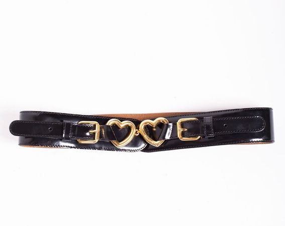 Vintage MOSCHINO Redwall Black Patent Leather Heart Belt Gold - Etsy