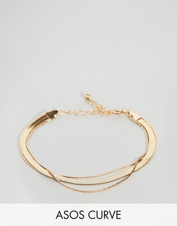 ASOS Curve | ASOS DESIGN Curve multirow bracelet with vintage style flat snake chain in gold
