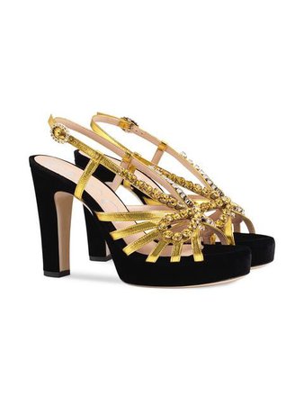 Gucci Velvet and leather sandal with crystals