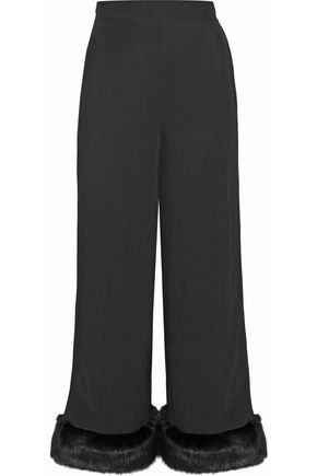 Sylvie faux fur-trimmed crepe de chine culottes | STAUD | Sale up to 70% off | THE OUTNET