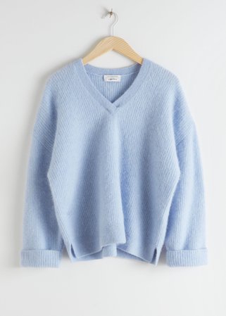 Oversized V-Neck Ribbed Sweater - Blue - Sweaters - & Other Stories