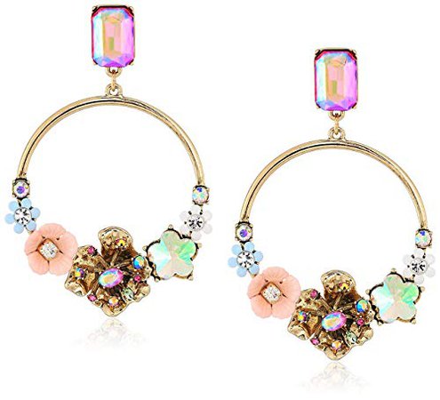 Betsey Johnson "Blooming Betsey" Floral Gyspy Hoop Drop Earrings, Multi, One Size: Clothing