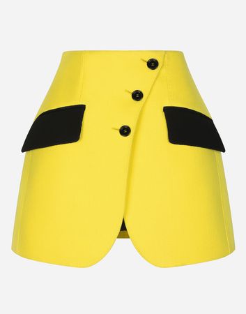 Woolen miniskirt with contrasting pockets in Yellow for Women | Dolce&Gabbana®