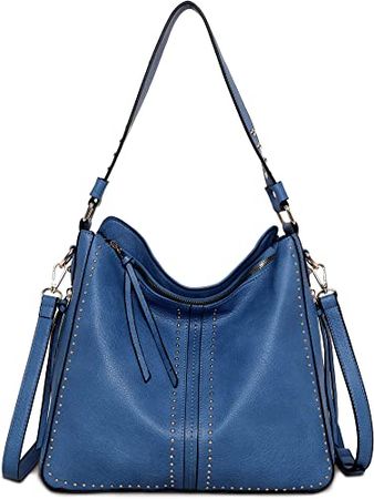 Amazon.com: Large Hobo Handbag for Women Studded Leather Shoulder Bag With Crossbody Strap MWC-1001 BLUE : Clothing, Shoes & Jewelry