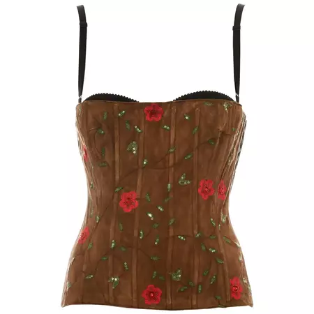 Dolce and Gabbana brown suede embellished corset, 1990s For Sale at 1stDibs