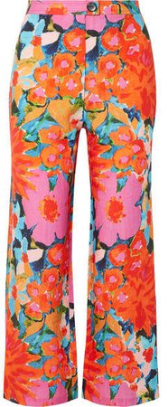 Arlene Floral-print Tencel And Linen-blend Flared Pants - Pink