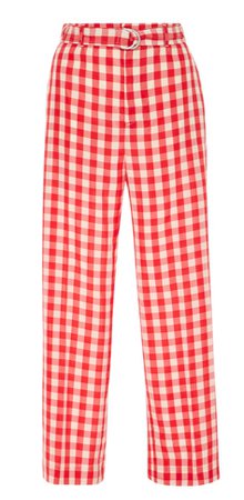 red gingham pants