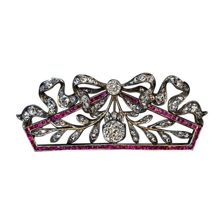 Belle Époque Antique Russian Diamond Ruby Brooch For Sale at 1stDibs