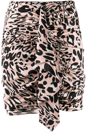 leopard print draped mini skirt
